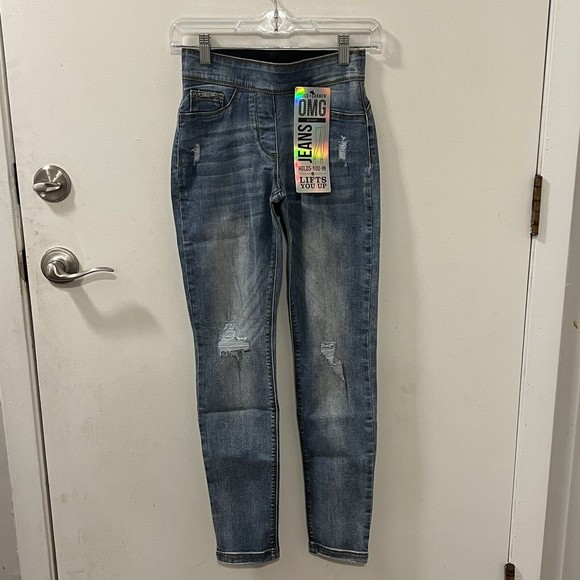 Coco + Carmen OMG Distressed Skinny Ankle Jeans Light Washed Pull On Pants Sz XS - Picture 2 of 11